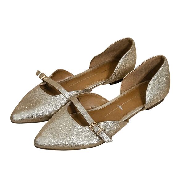 Report Reyma Gold Pointy Toe Flats Slip-On Glitter Metallic Shoes Womens Size 7 - Picture 1 of 9